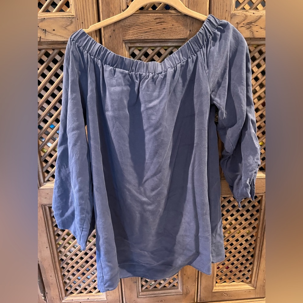 Off the shoulder blue blouse